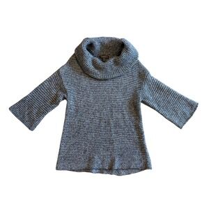 Tommy Bahama Women L Wool Gray Knit Cowl Neck 3/4 Sleeve Sweater Metallic Accent